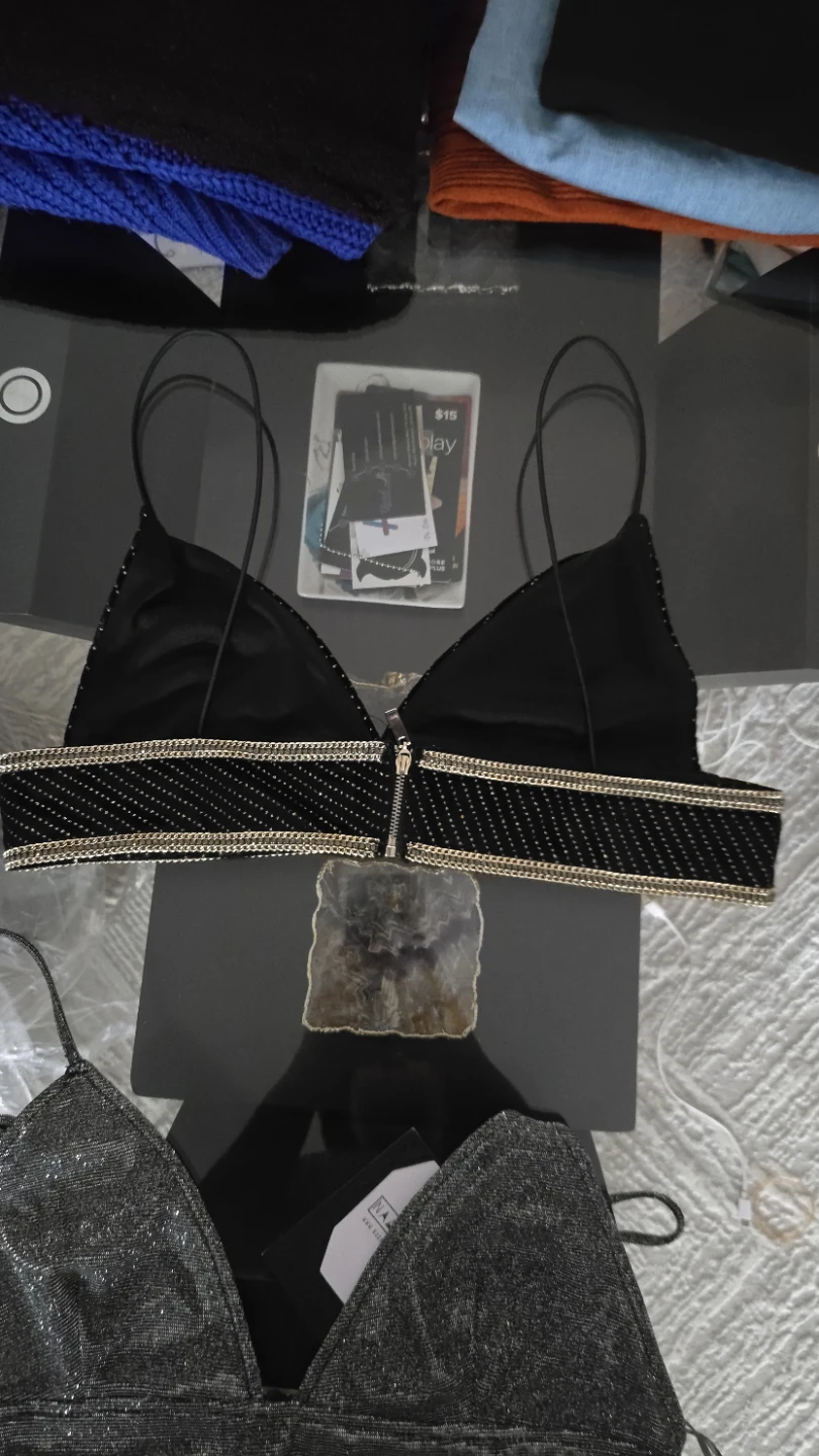 Naanaa Black & Silver Sparkle Crop Tops (2) - Size UK 14 - photo 3