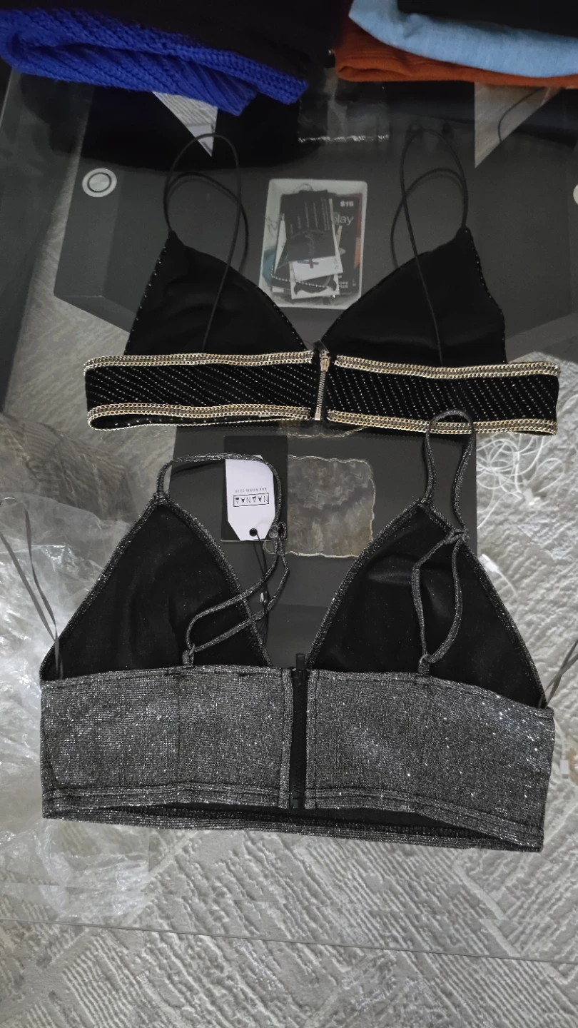 Naanaa Black & Silver Sparkle Crop Tops (2) - Size UK 14 - photo 4