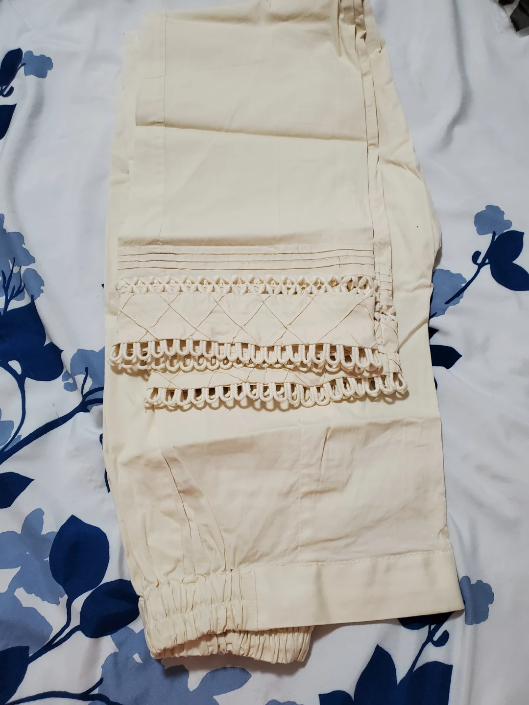 Ssphire Cream Trousers with Lace Trim