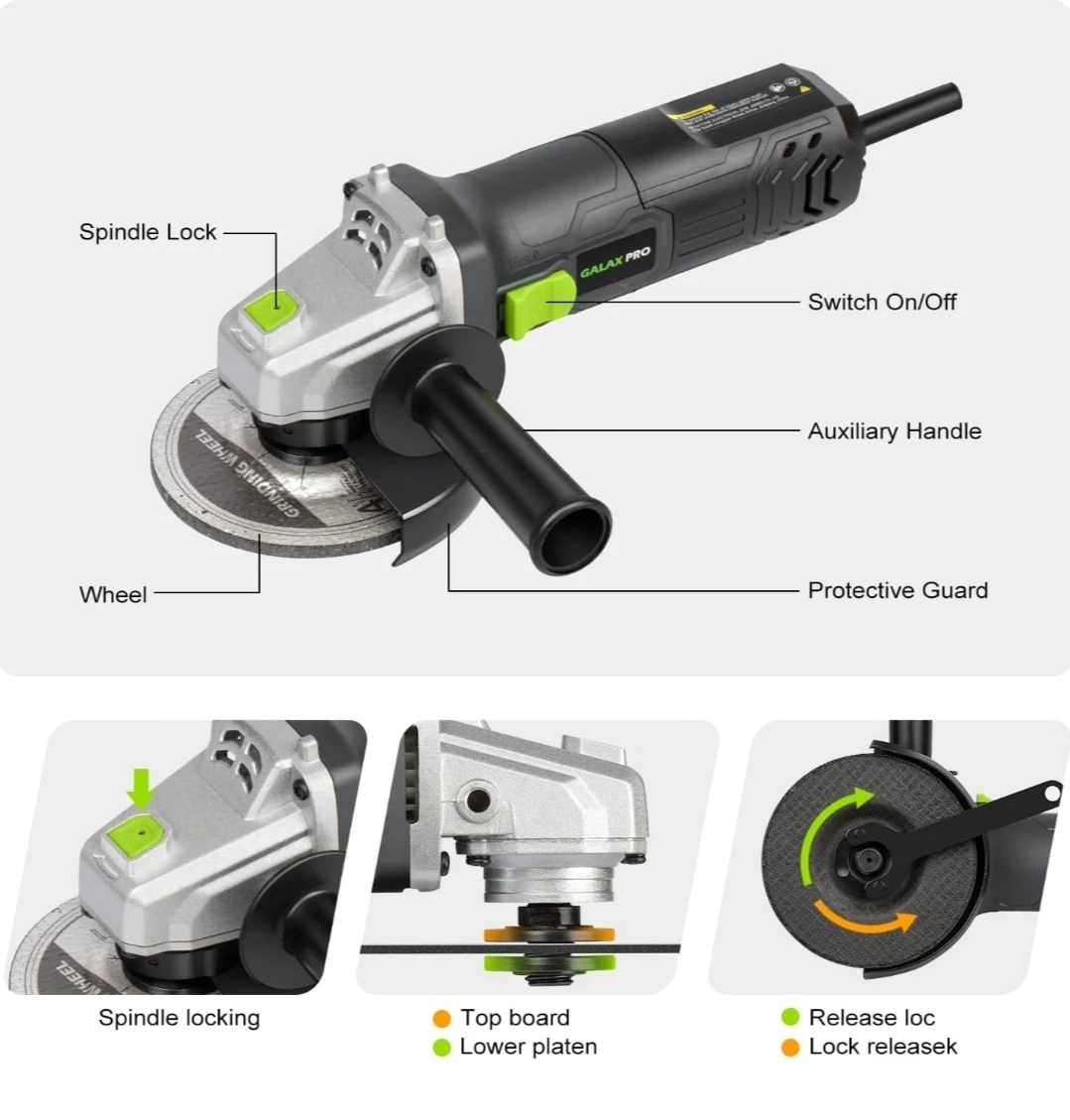 Galax Pro 4.5" Angle Grinder with 4 Metal Grinding Wheels