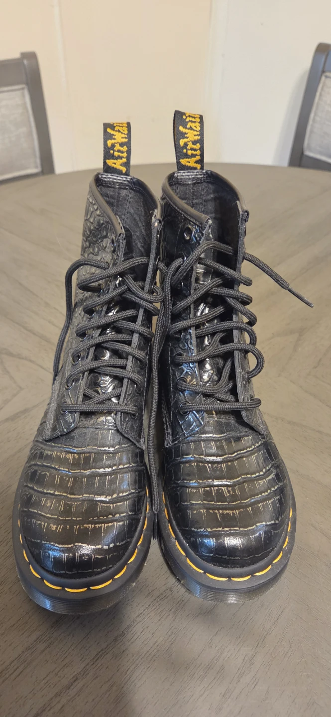 Dr. Martens Black Crocodile Embossed Leather Boots