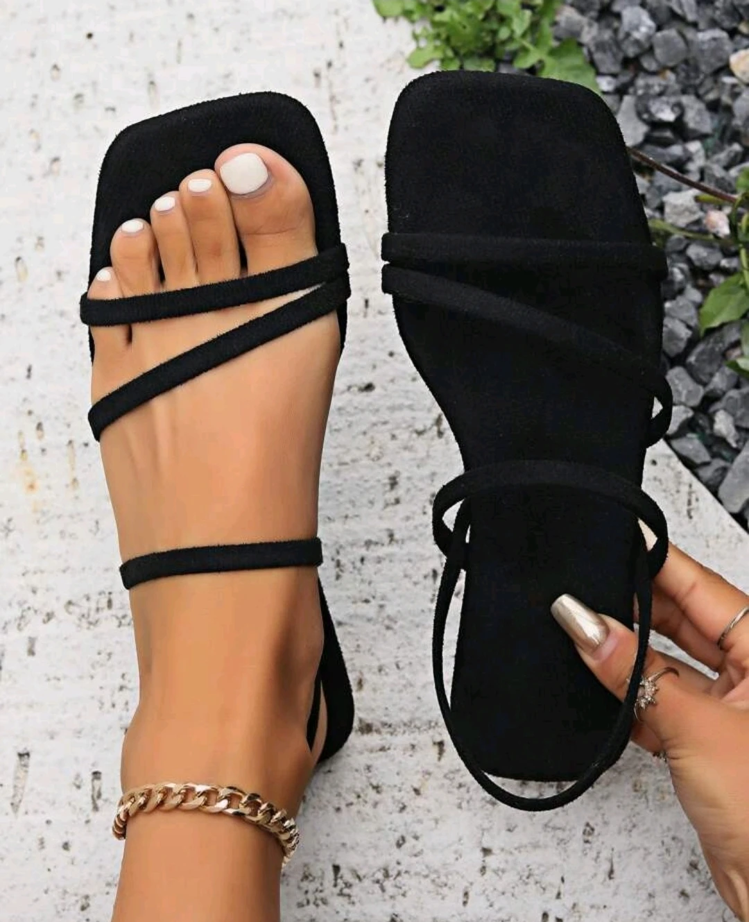 New Black Strappy Square Toe Sandals 7