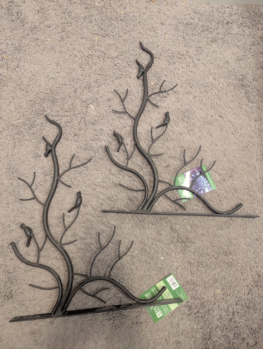 Set of 2 Black Metal Bird Tree Branch Wall Hangers