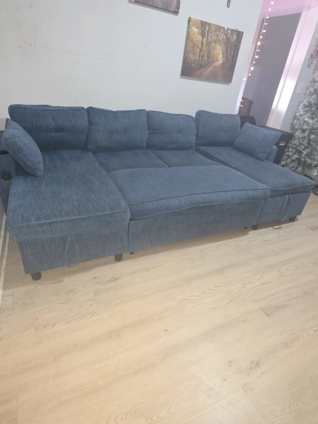 Blue Sectional Sofa with Storage and USB Ports