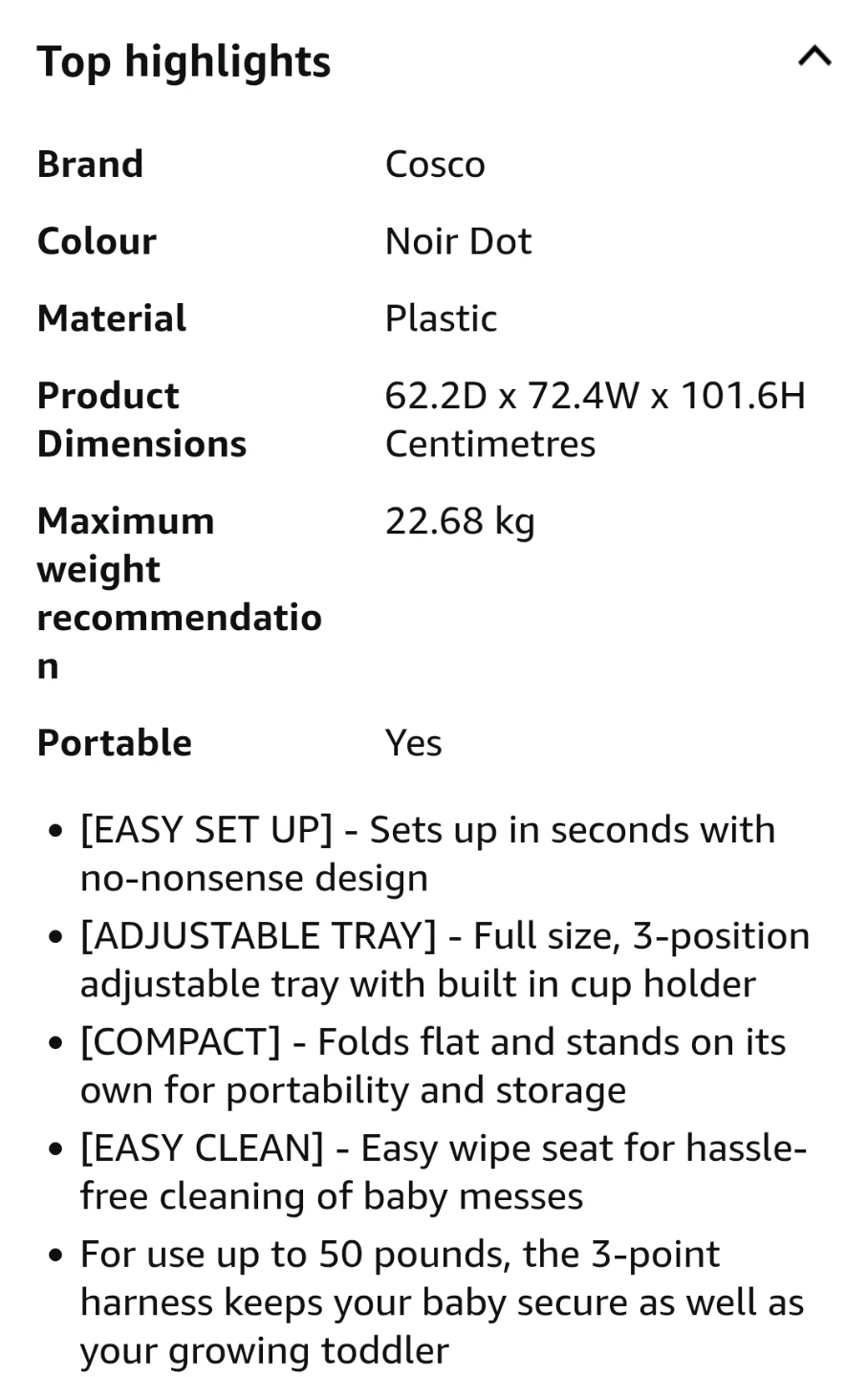 Cosco Simple Fold High chair - 50LB Capacity - photo 5
