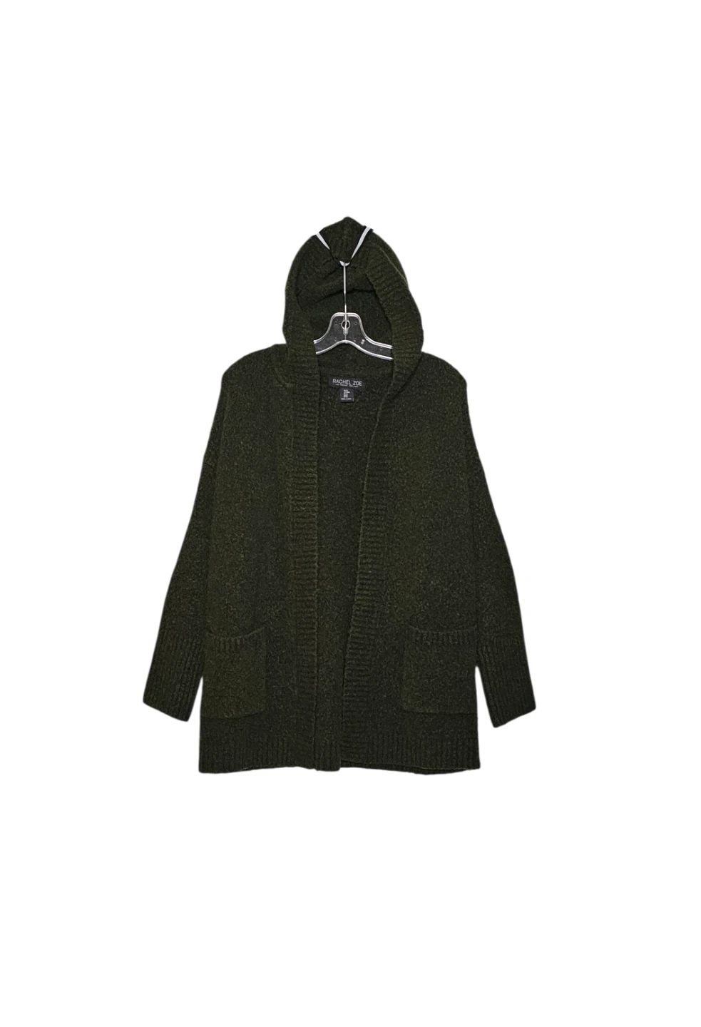 Rachel Zoe Green Wool Alpaca Blend Hooded Cardigan w Pockets