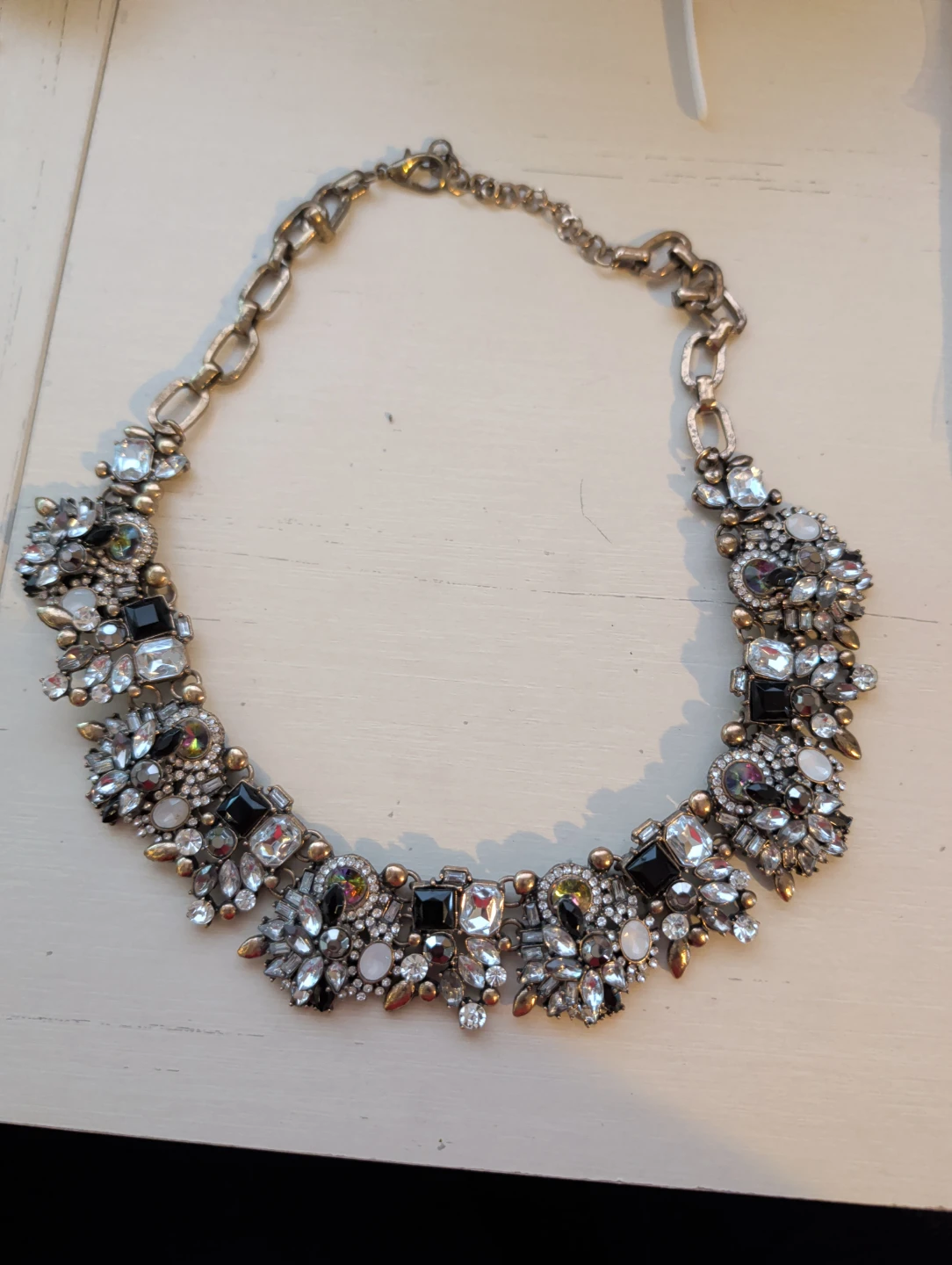 Statement Necklace with Crystals and Black Stones