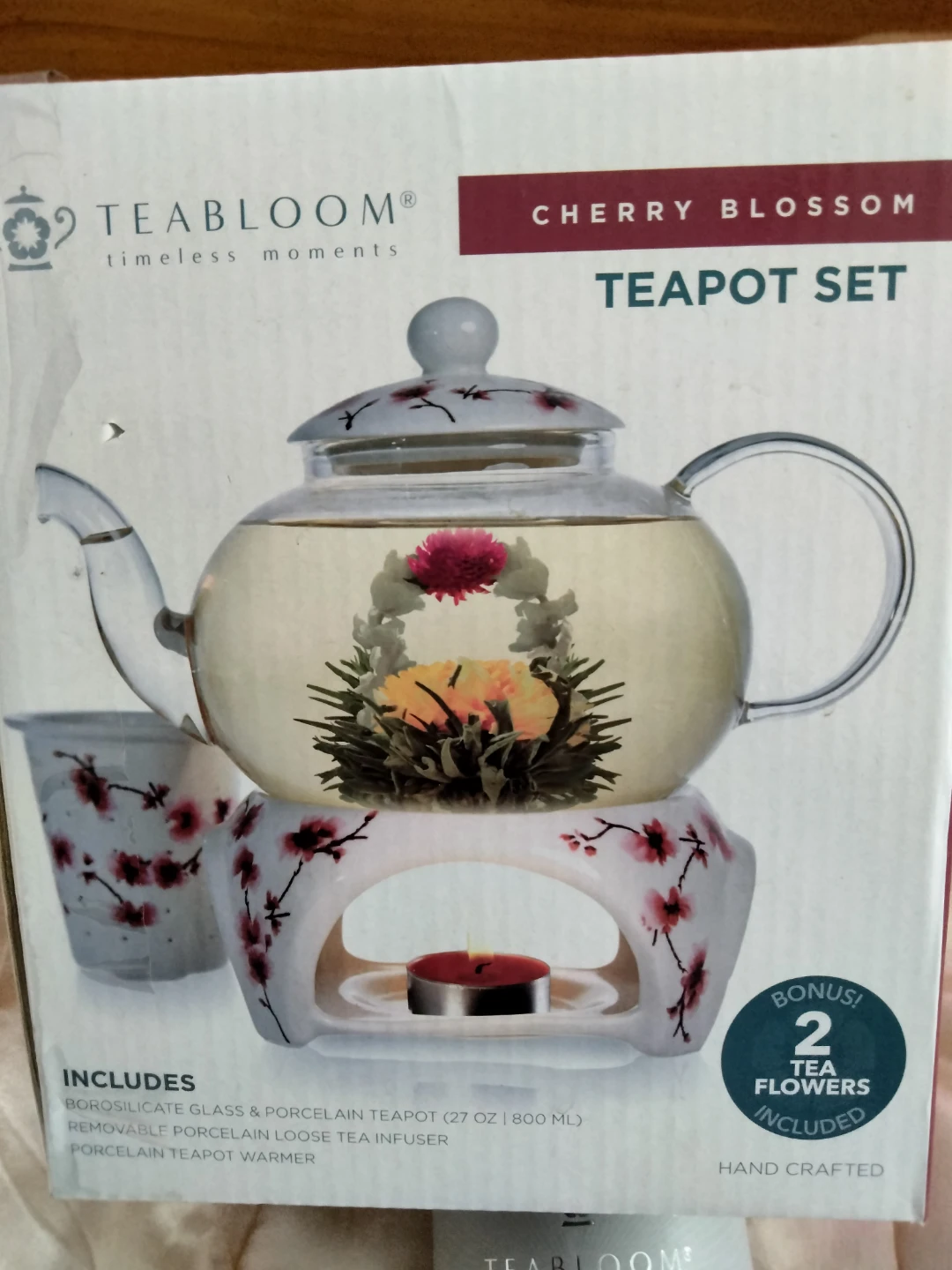 TEABLOOM Cherry Blossom Teapot Set with Warmer & Tea Flowers