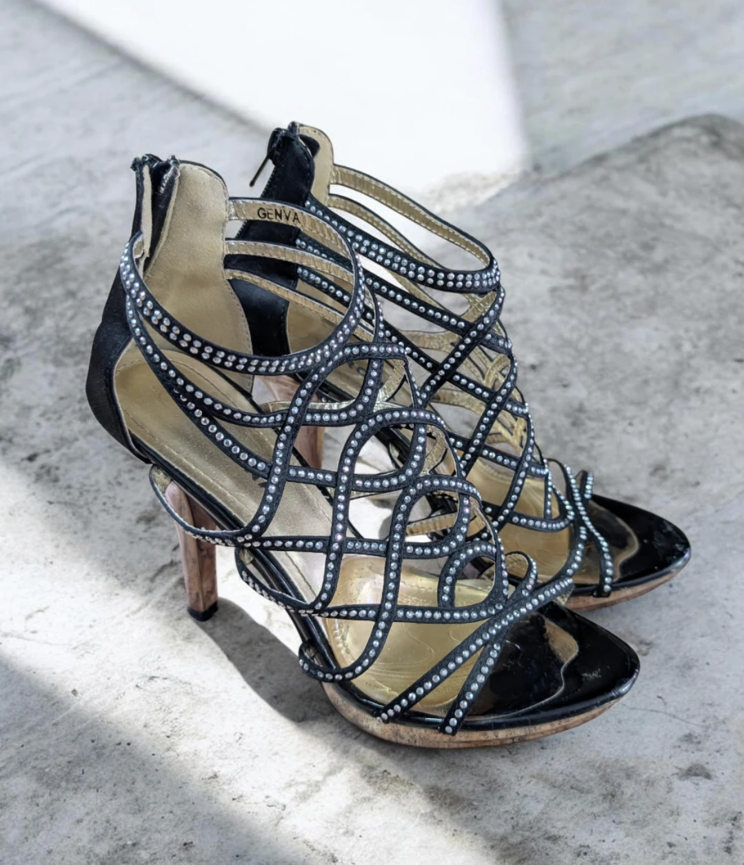 Black jewelled strappy heels