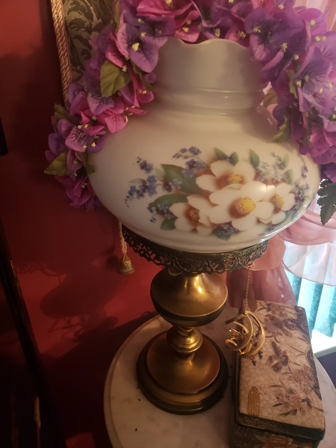 Vintage Floral Table Lamp with Brass Base