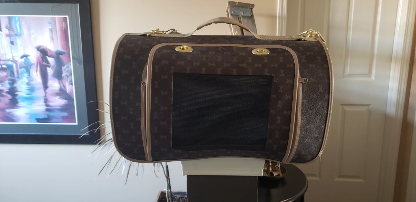 Brown Pet Carrier Bag with Bone Pattern