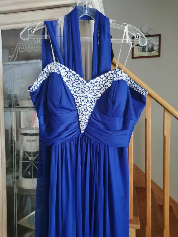 Blue Beaded Halter Neck Formal Dress - photo 3