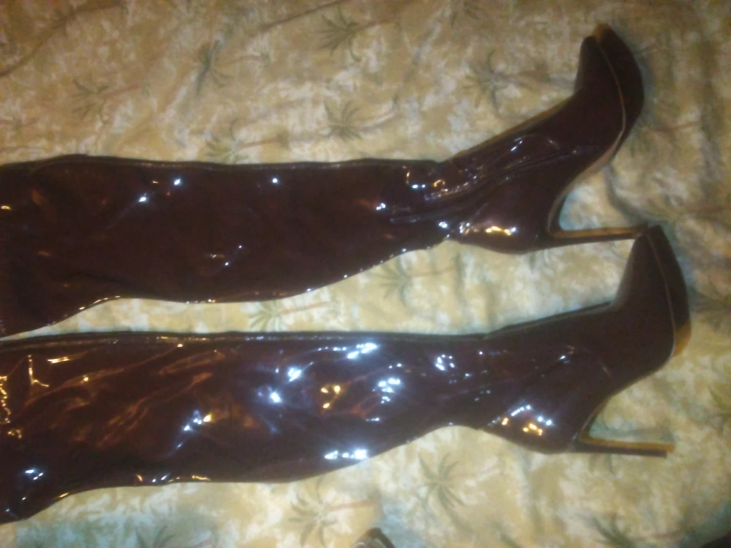 Women's Brown Patent Stiletto Heel Knee-High Boots