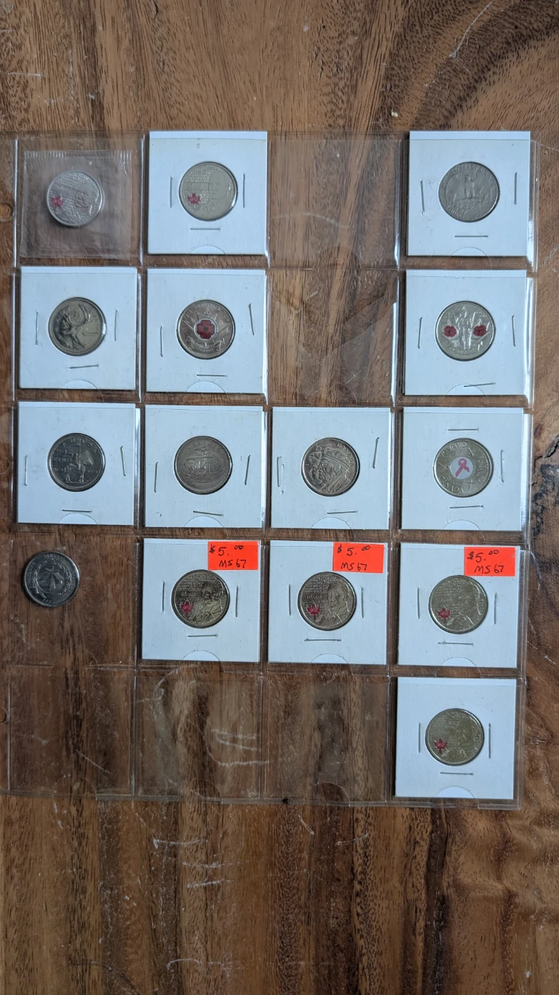 Unique Collectible Canadian 25¢ coins 1 USA 25¢