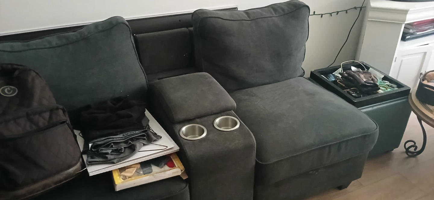 Dark Gray Sectional Sofa with Cup Holders