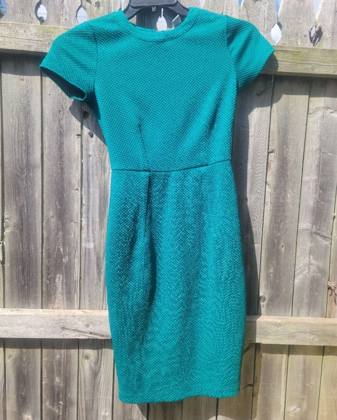Teal Textured Short Sleeve Dress with Zipper Back