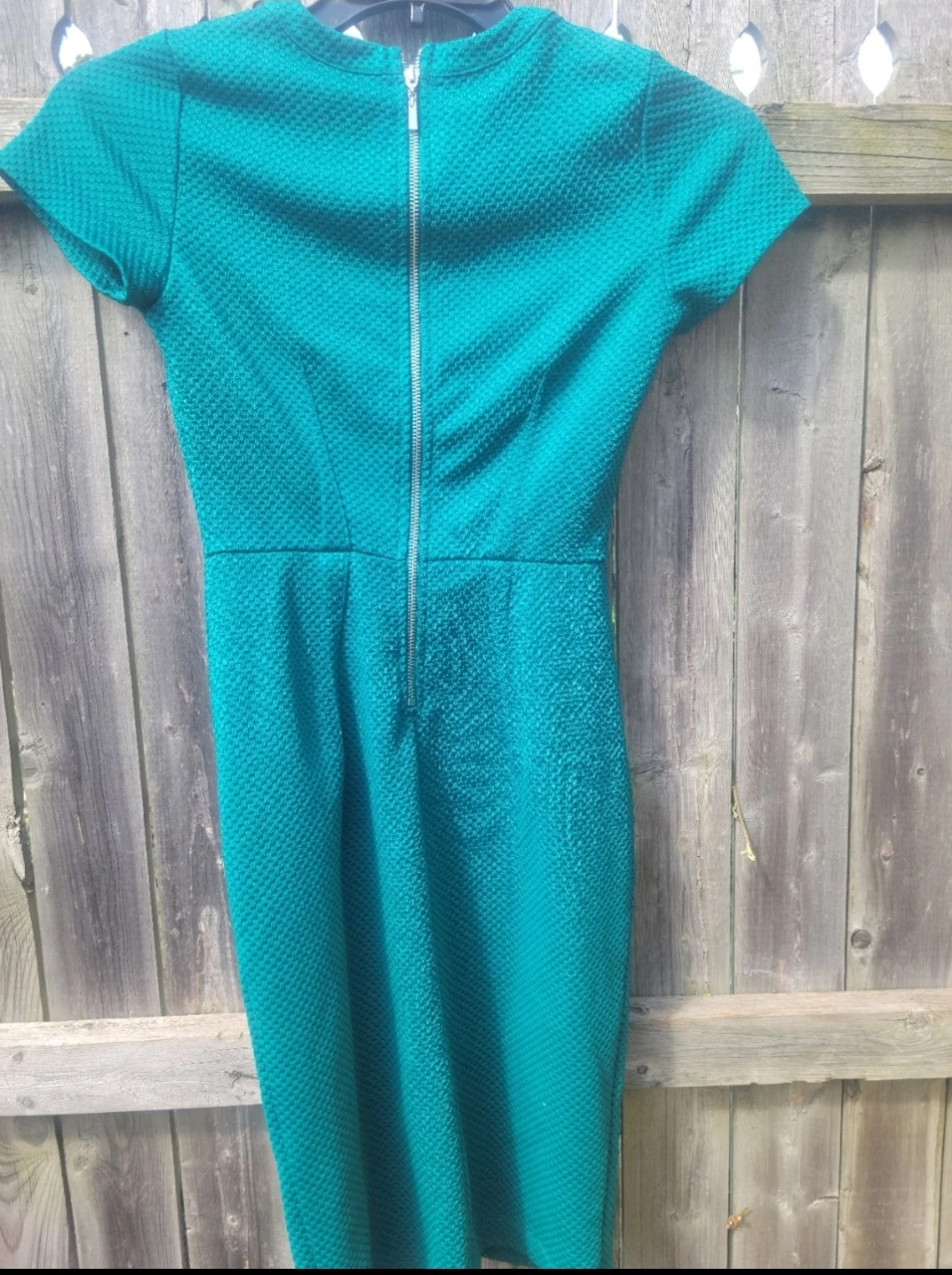 Teal Textured Short Sleeve Dress with Zipper Back - photo 2