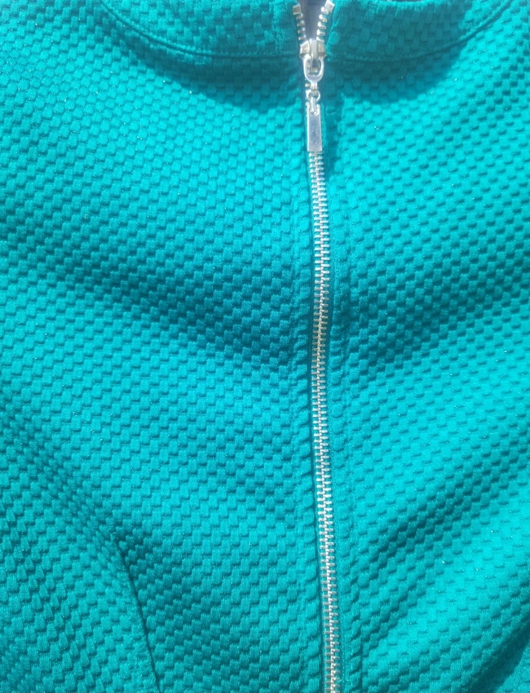 Teal Textured Short Sleeve Dress with Zipper Back - photo 3