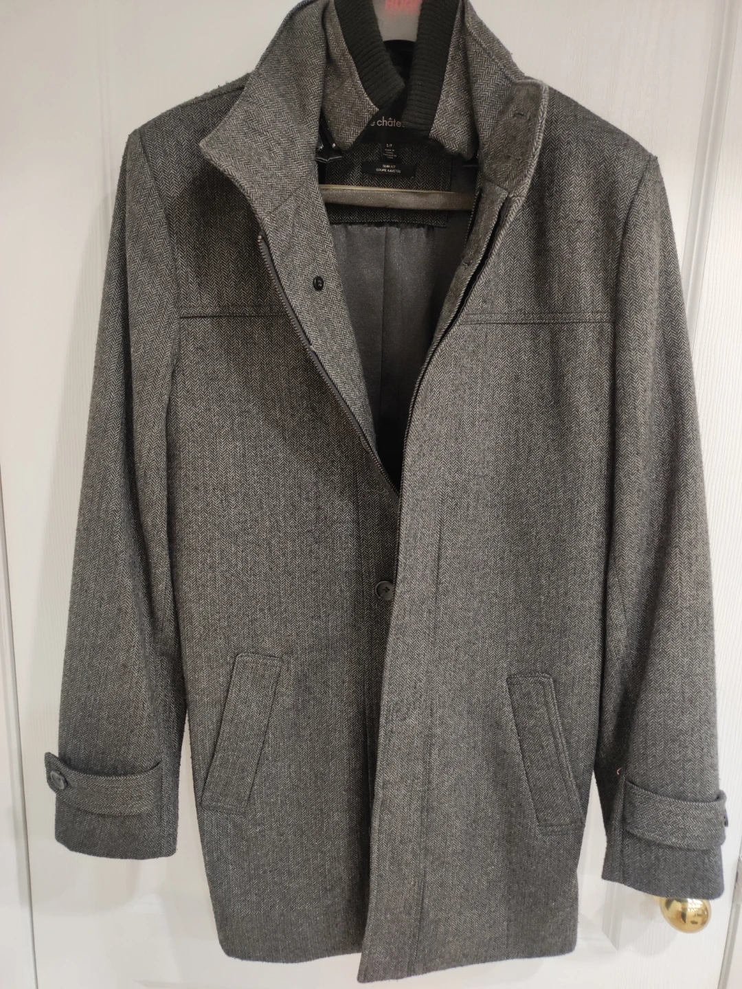 Men Le Château Grey Slim Fit Wool Blend Coat