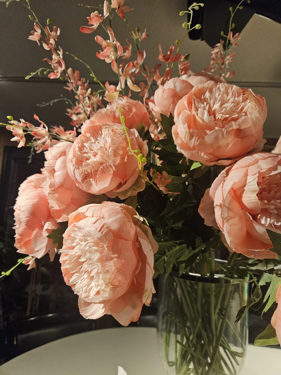 Large Peach Peony and Orchid Floral Arrangement