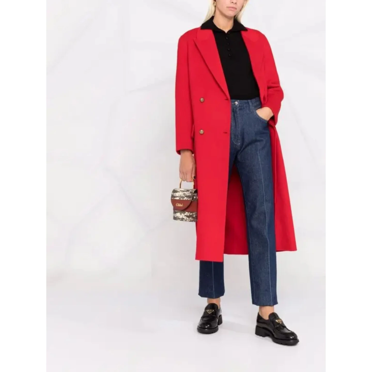 Sandro Red Double-Breasted Wool Blend Coat