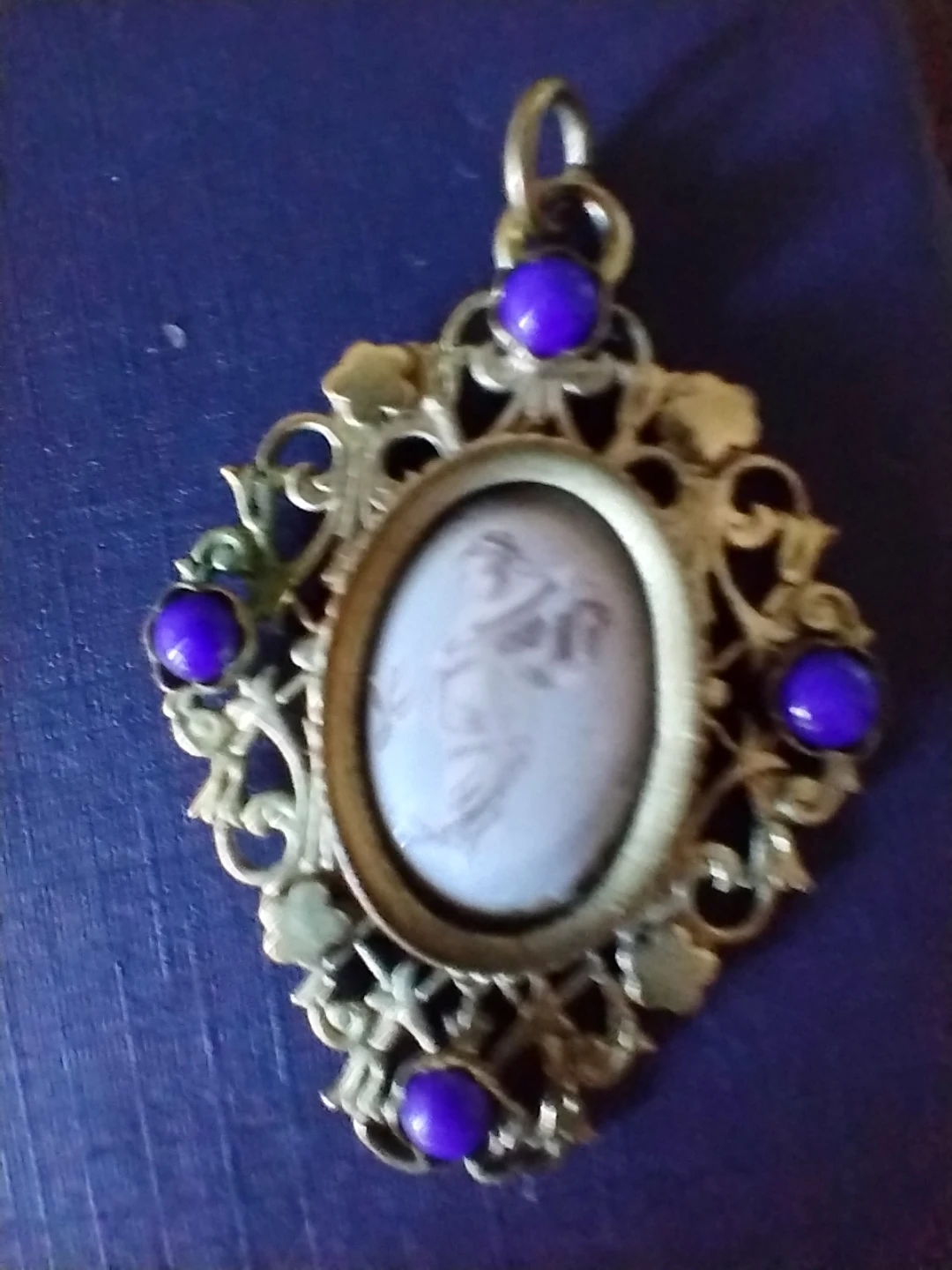 Vintage  Ornate Pendant with Blue Gems