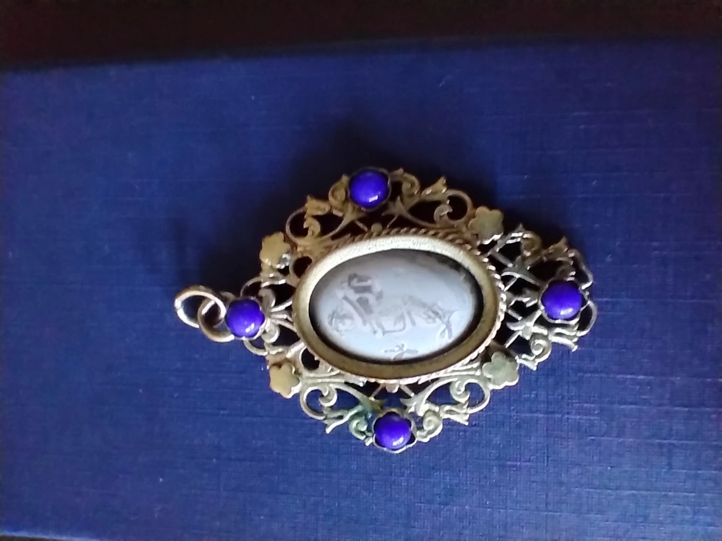 Vintage  Ornate Pendant with Blue Gems - photo 3