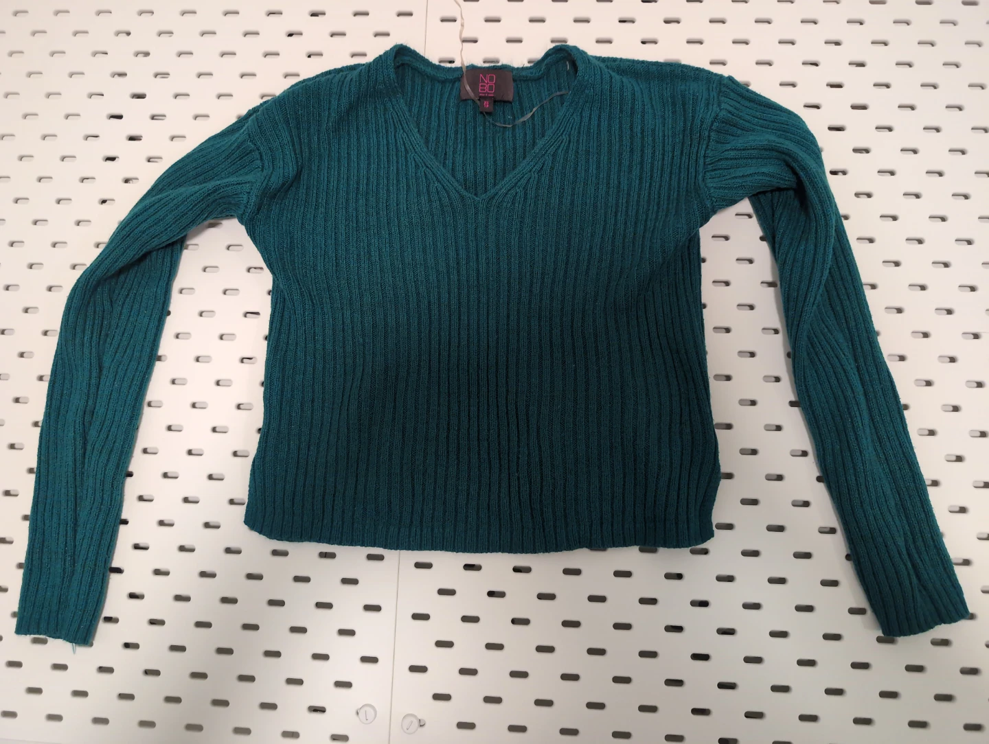 NO BO Teal Ribbed V-Neck Sweater - XS