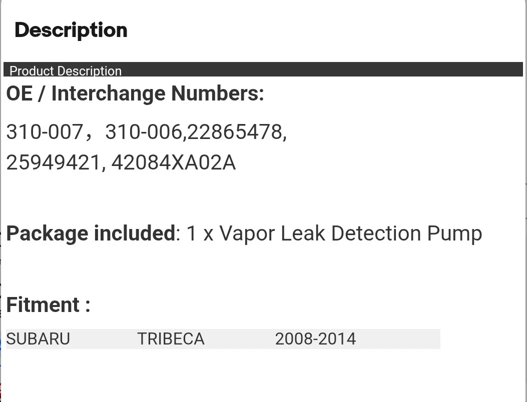 Vapor Leak Detection Pump for Subaru Tribeca (2008-2014) - photo 5