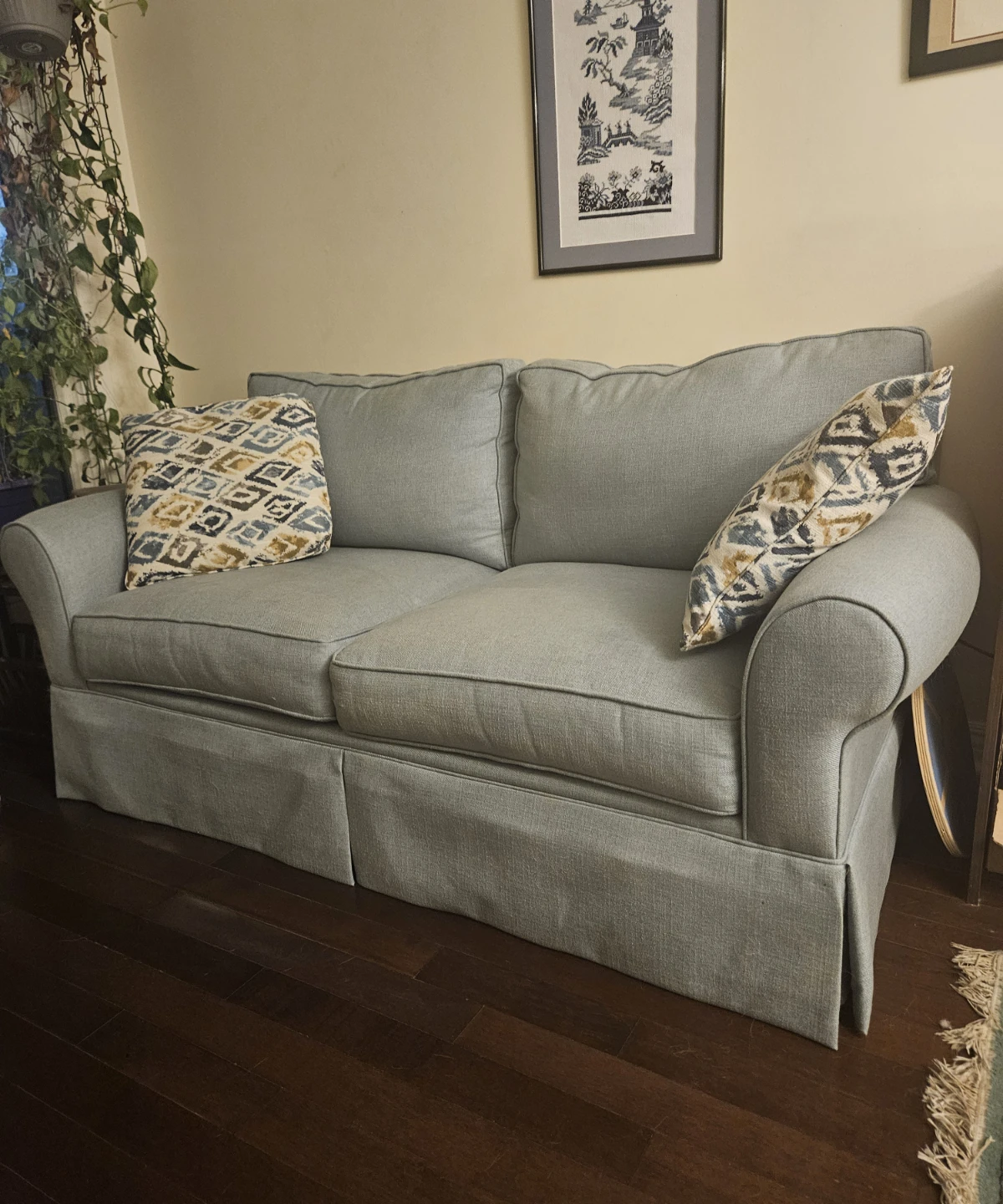 Light Blue Sofa with Skirted Base