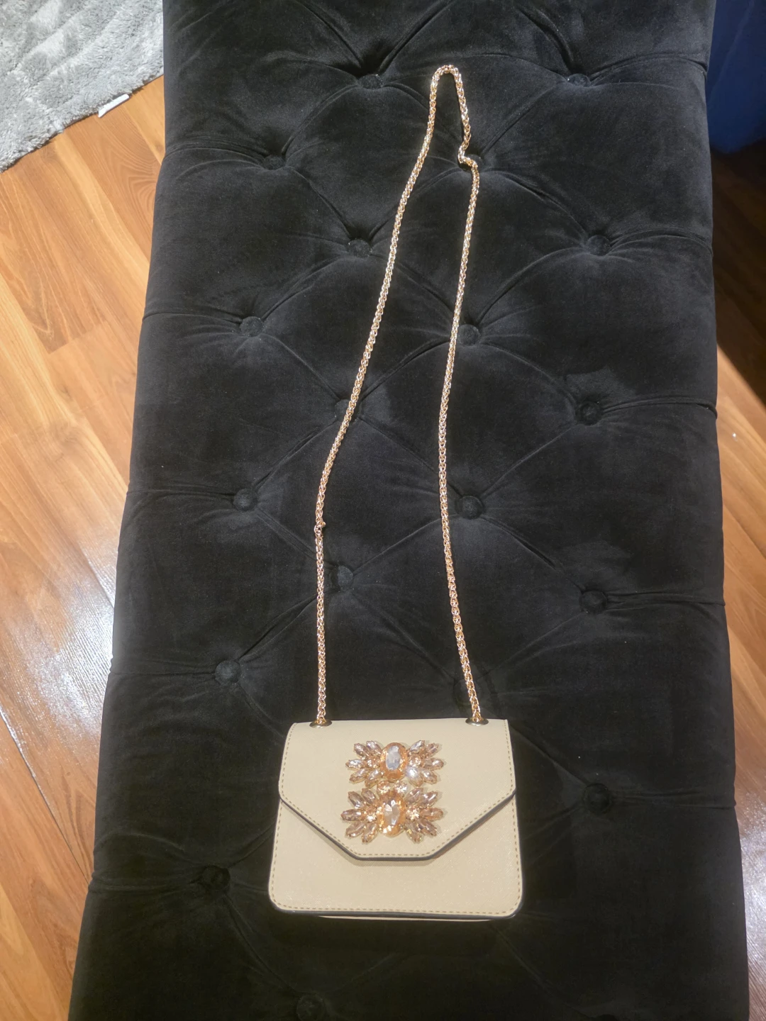 Beige Clutch Purse with Rose Gold Chain