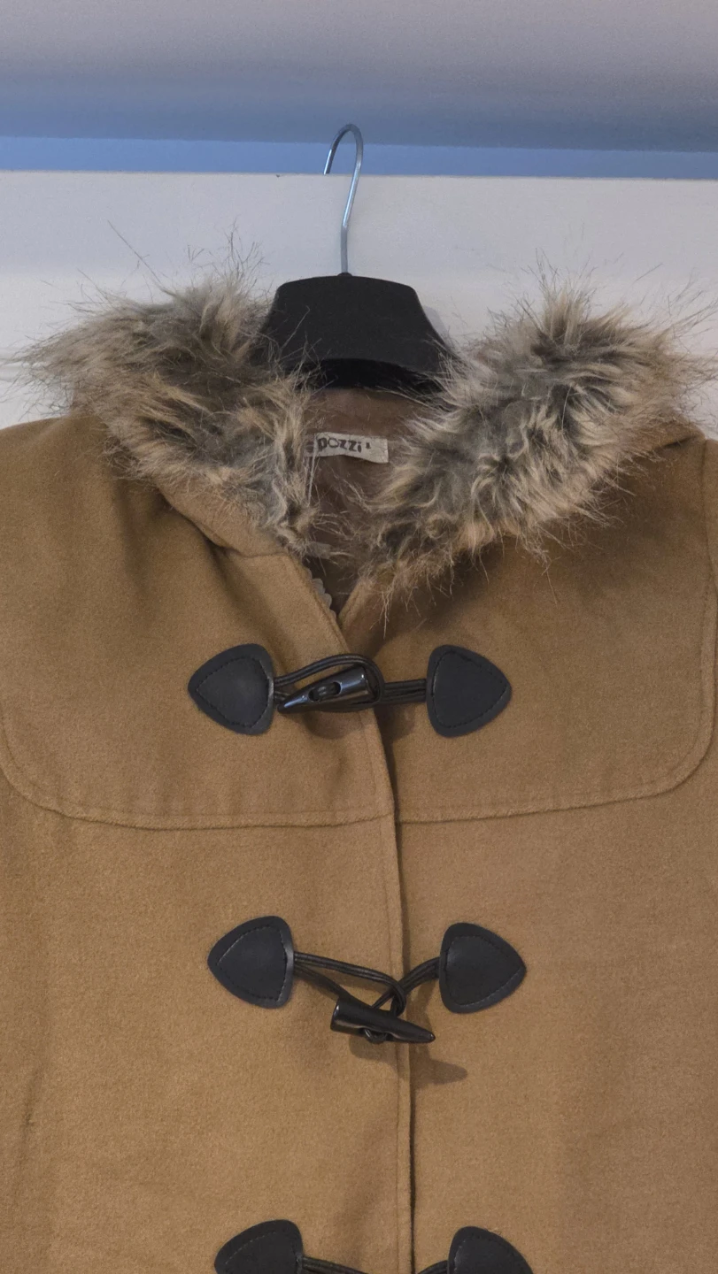 Brown toggle coat with faux fur trim and leopard print pockets - photo 2