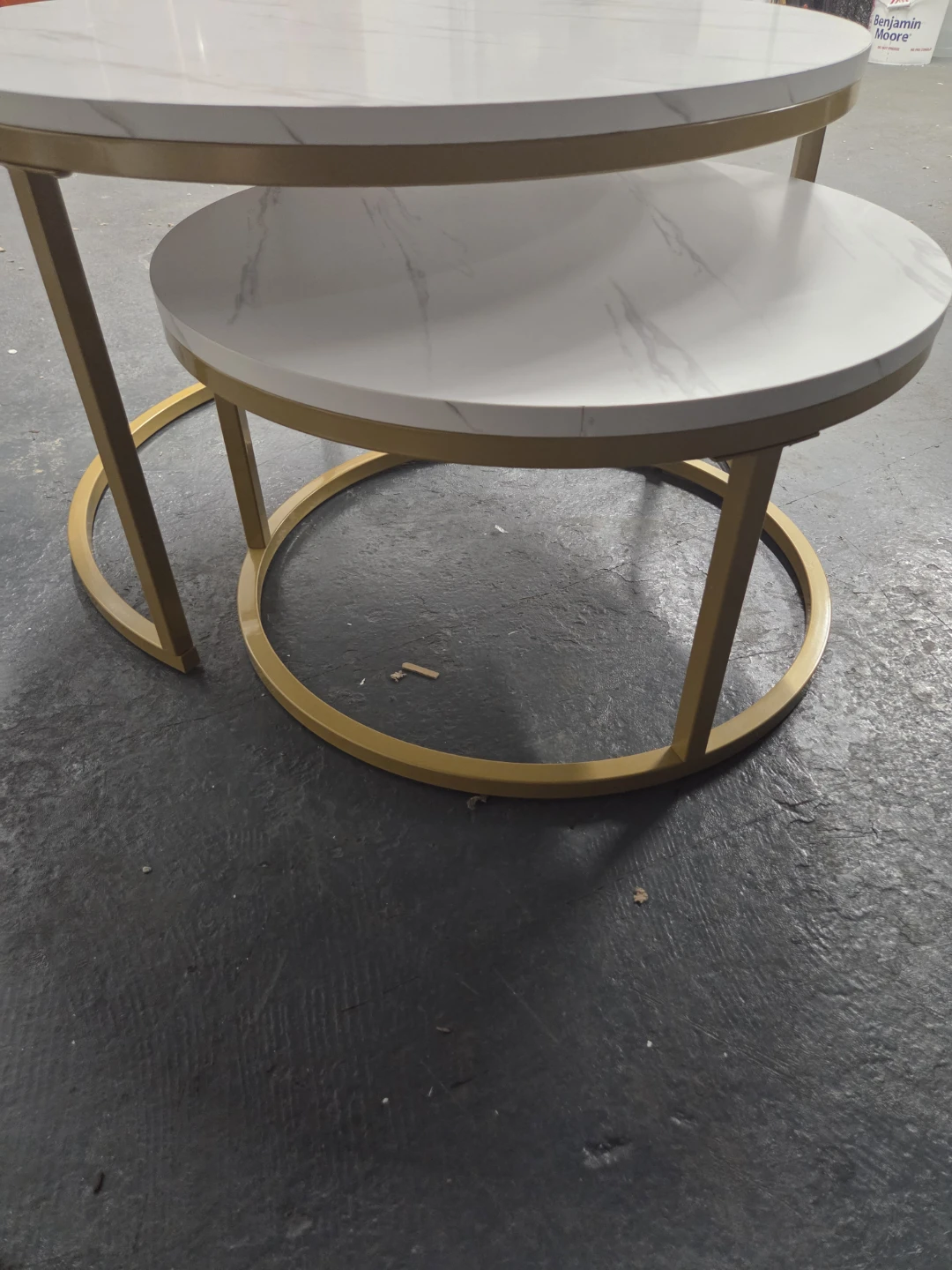 Nesting Round Coffee Tables - White Marble Look with Gold Legs