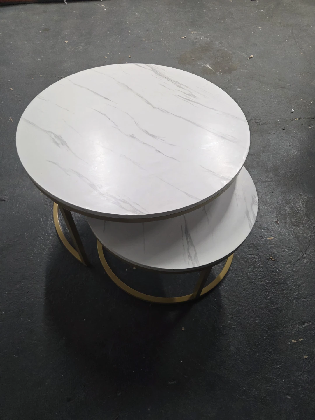 Nesting Round Coffee Tables - White Marble Look with Gold Legs - photo 3
