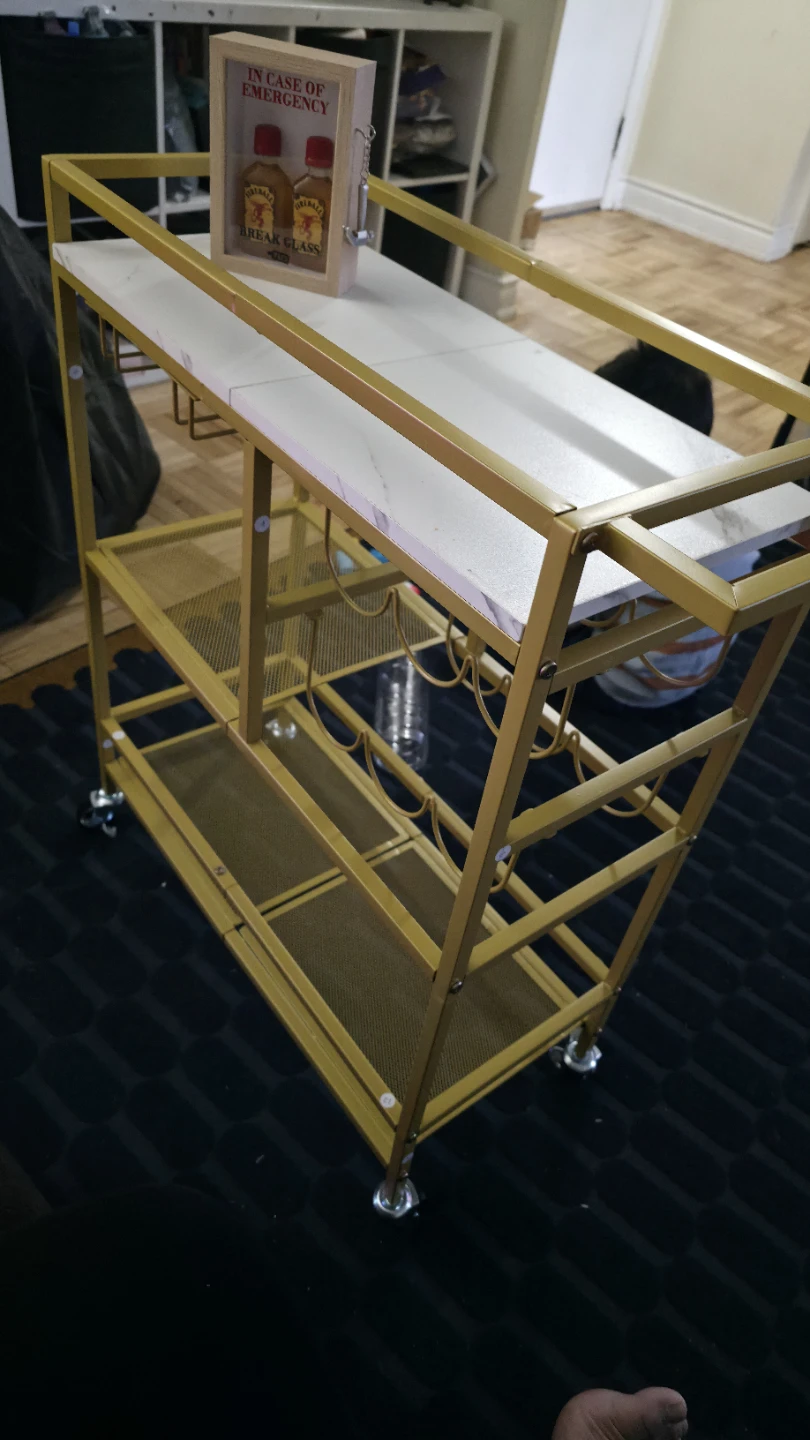 Brand New Gold Bar Cart with Caster Wheels – Mint Condition