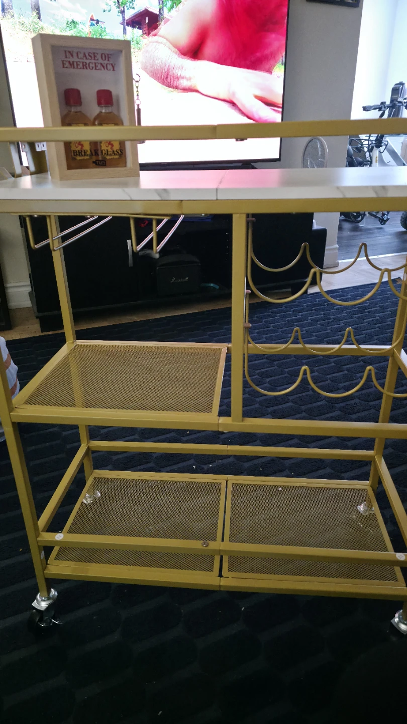 Brand New Gold Bar Cart with Caster Wheels – Mint Condition - photo 2