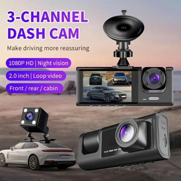 Triple dash cam - front, inside, rear - [brand new in box]