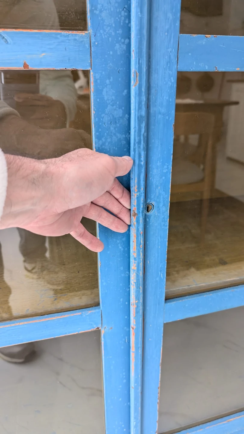 Vintage Blue Wood and Glass Display Cabinet - photo 4