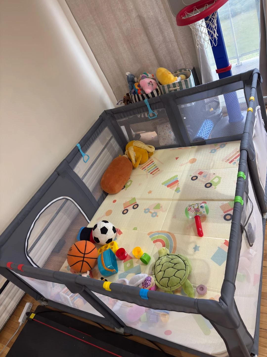 Palopalo Baby Playpen XL 71"x59", mat and pull up rings