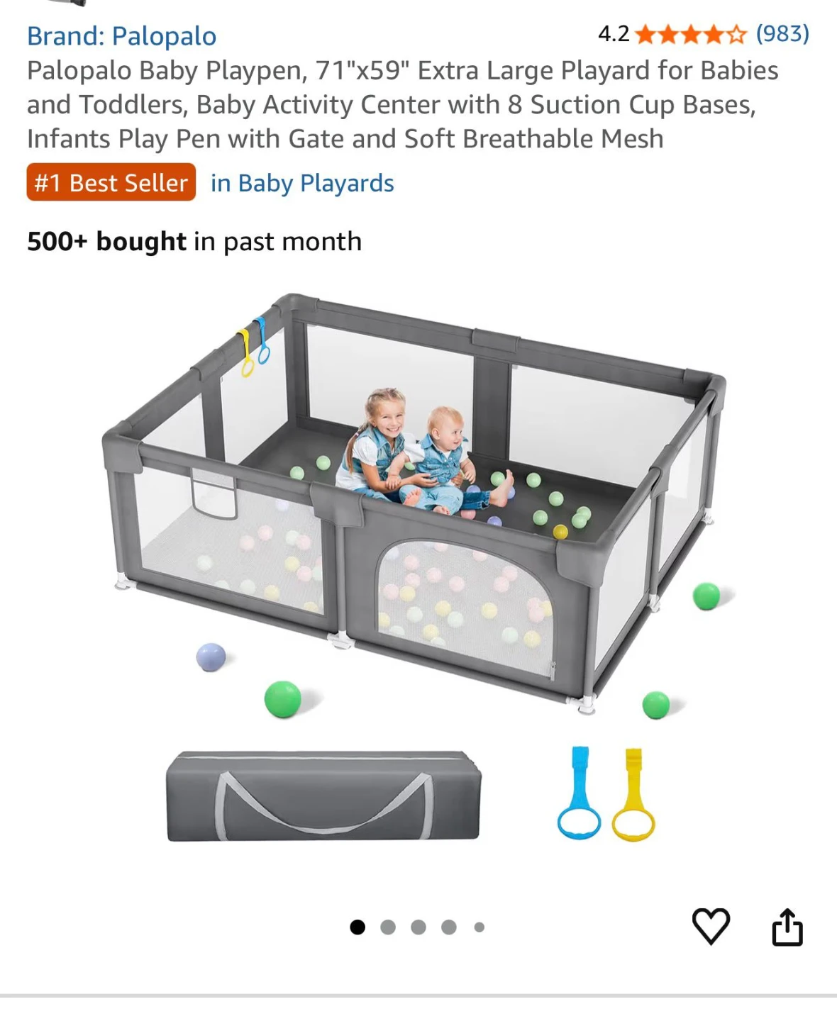 Palopalo Baby Playpen XL 71"x59", mat and pull up rings - photo 2