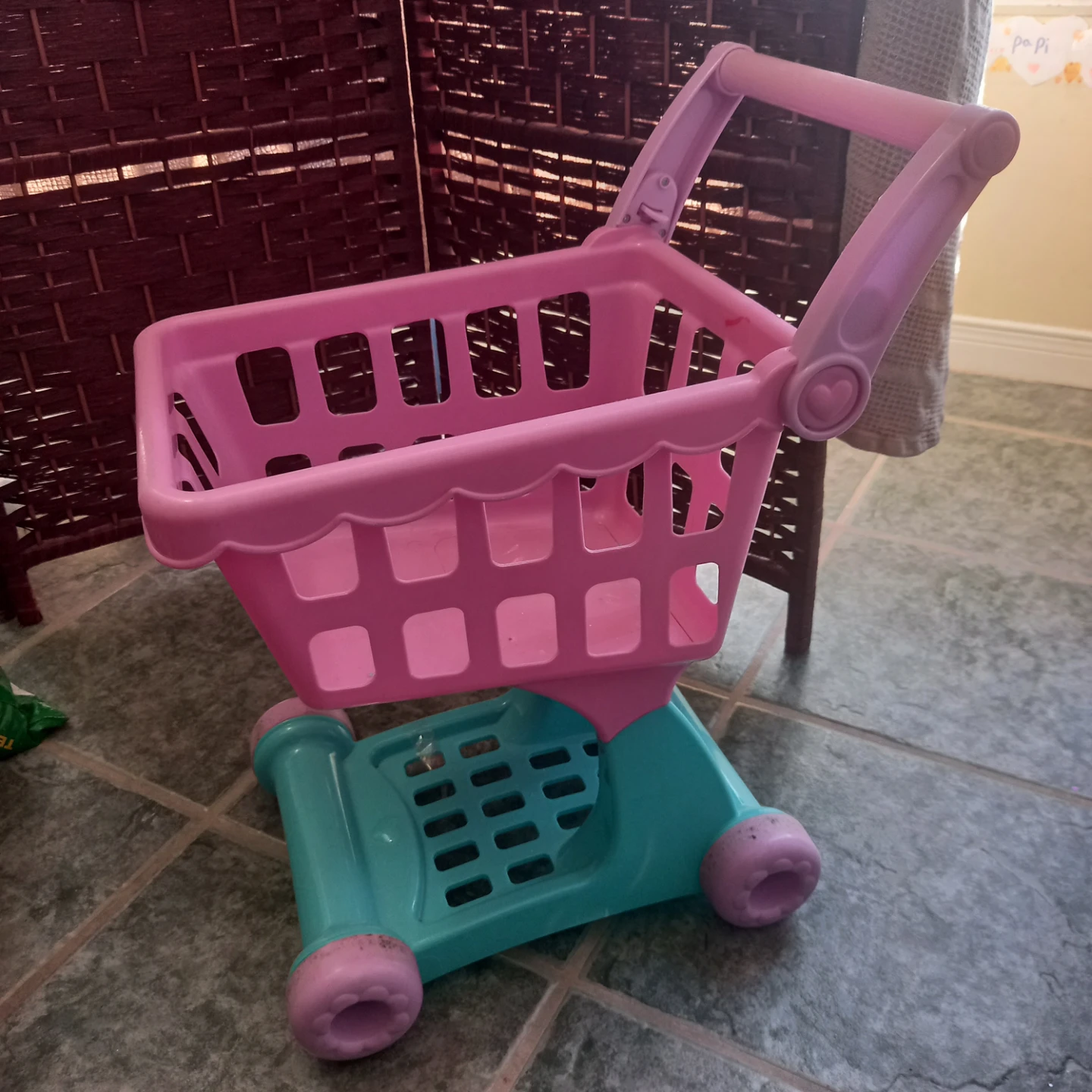 Pink and Teal Kids Toy Shopping Cart
