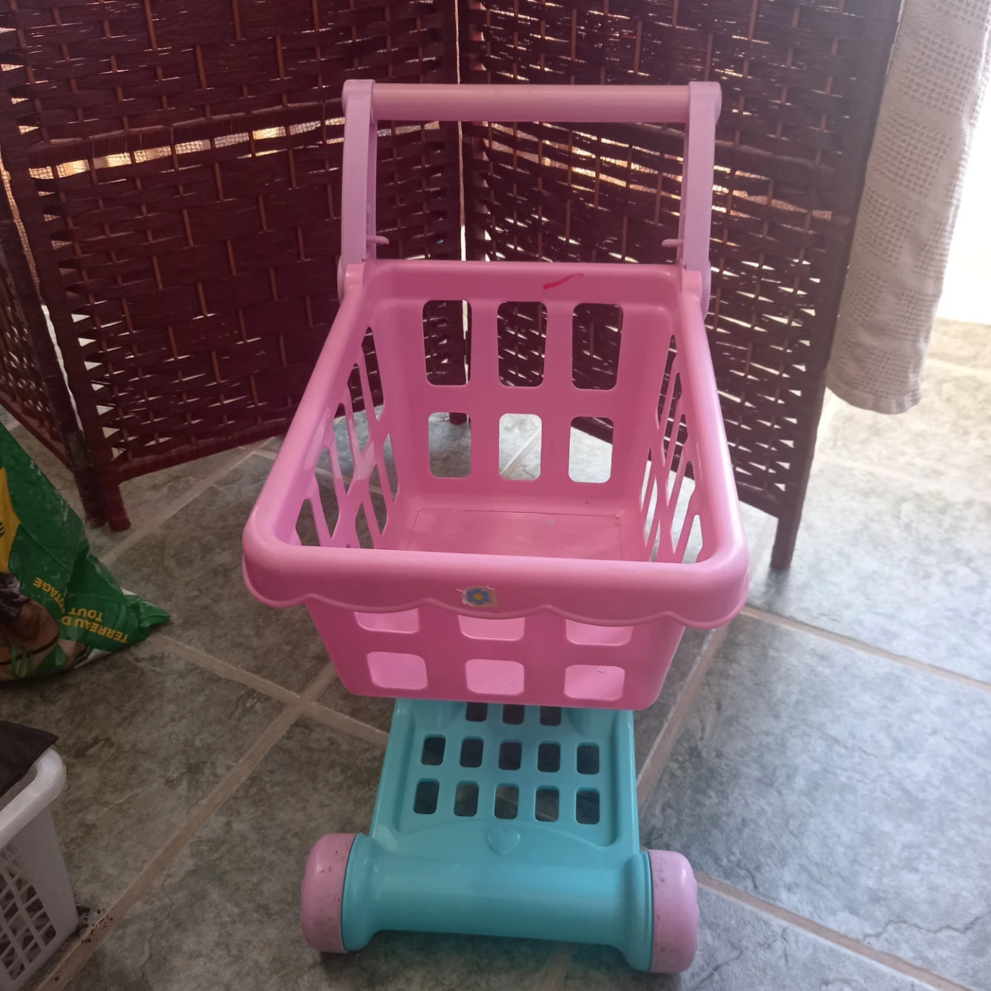 Pink and Teal Kids Toy Shopping Cart - photo 2