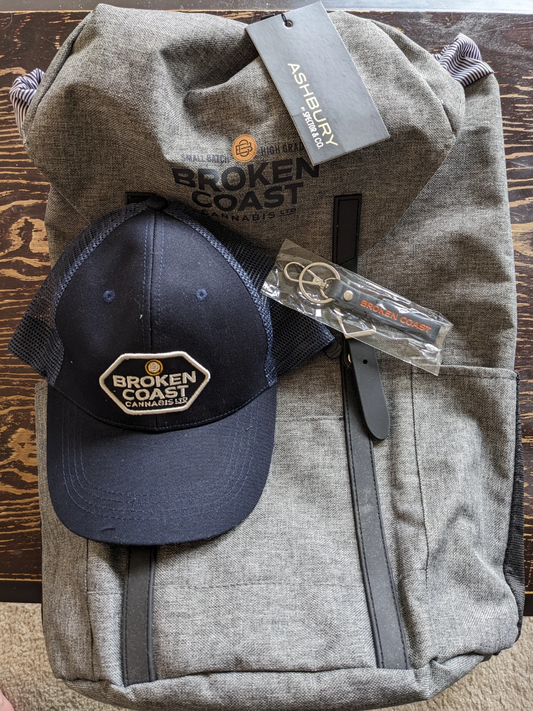Broken Coast Cannabis Backpack, Hat, and Keychain Set