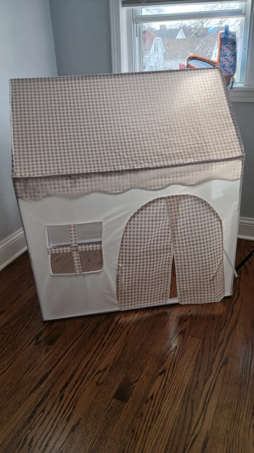 Kids Play Tent House - White and Beige Gingham - photo 2