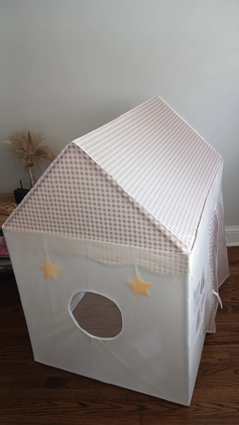 Kids Play Tent House - White and Beige Gingham - photo 4