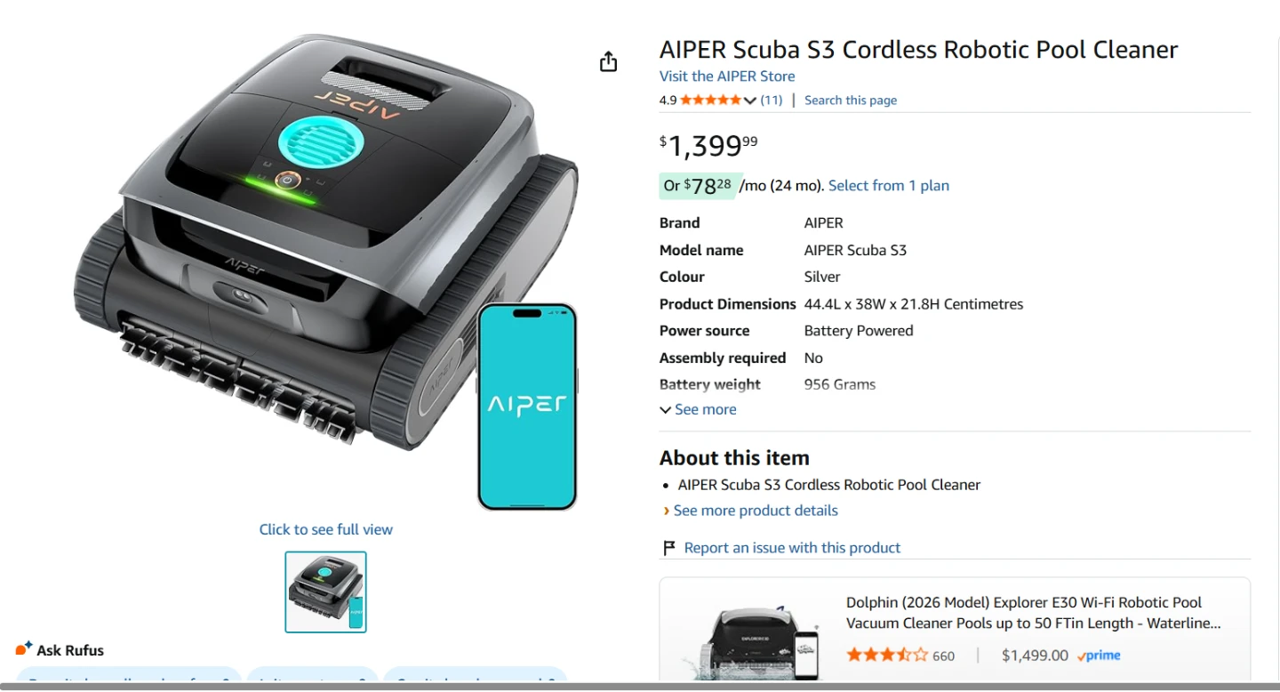 Aiper Scuba V3 Cordless Robotic Pool Cleaner BNIB - photo 2