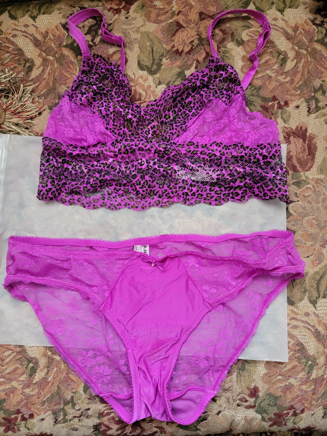 Pink Leopard Lace Bralette and Panty Set
