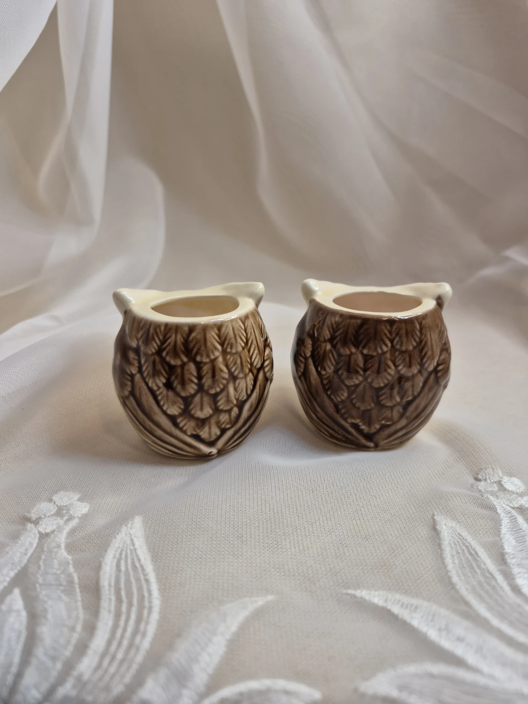 Pair of Vintage Ceramic Owl Toothpick etc. Holders - photo 3