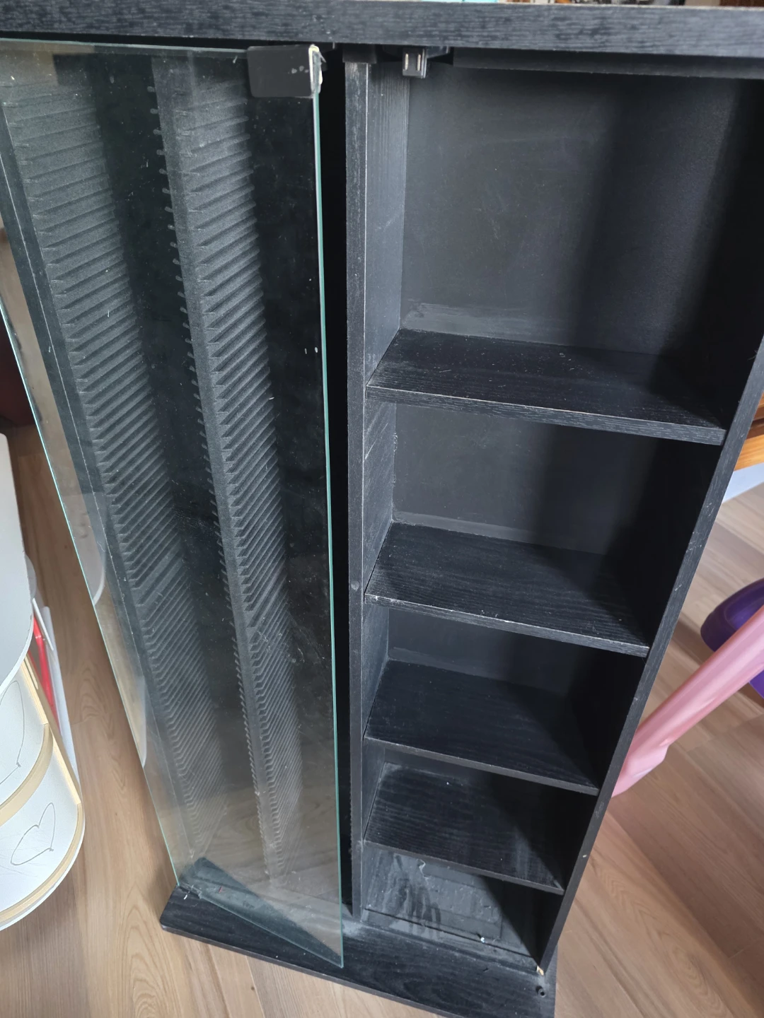 Black Media Storage Cabinet with Glass Door - photo 2