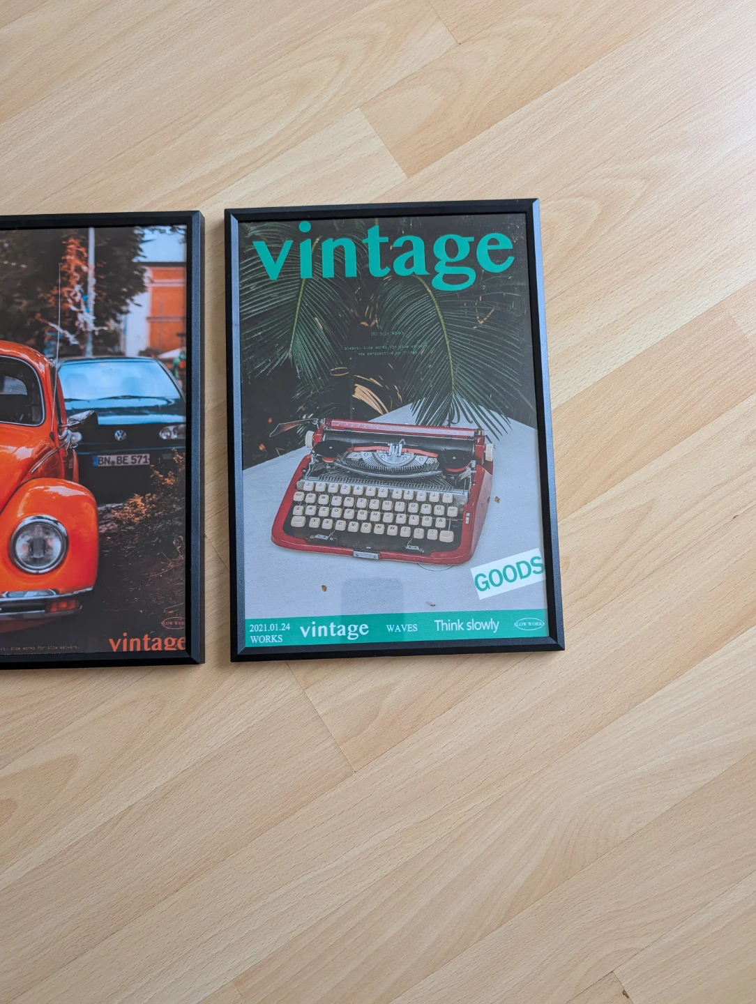 Set of 3 Vintage Style Prints in frame,  Cars Typewriter - photo 2